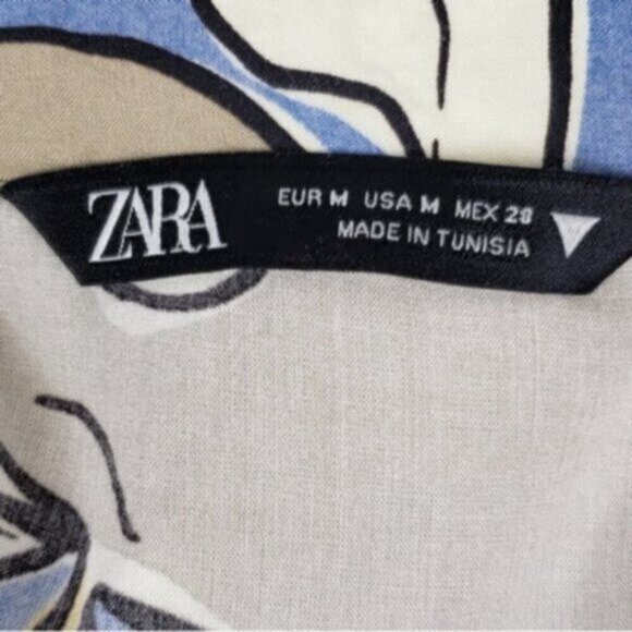 Zara Cropped Long Sleeve Floral Print Button up Top Size Medium Blue Whi… - Picture 7 of 12